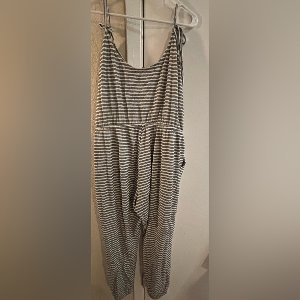 LOFT Gray Striped Jumpsuit